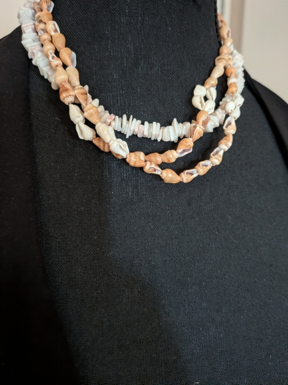 Natural Shell Bead Necklaces  - Cream & Tan Lot Of 2